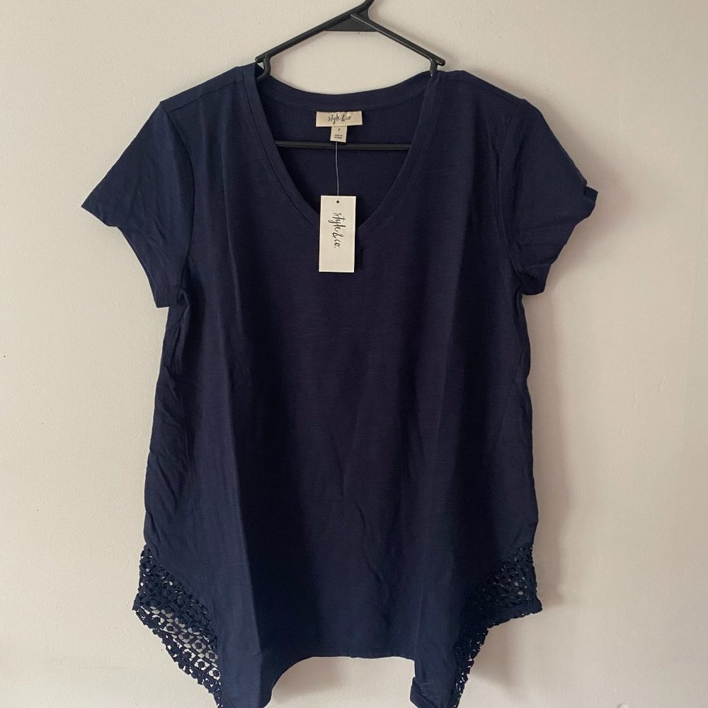 Style and Co Industrial Small Blue Top